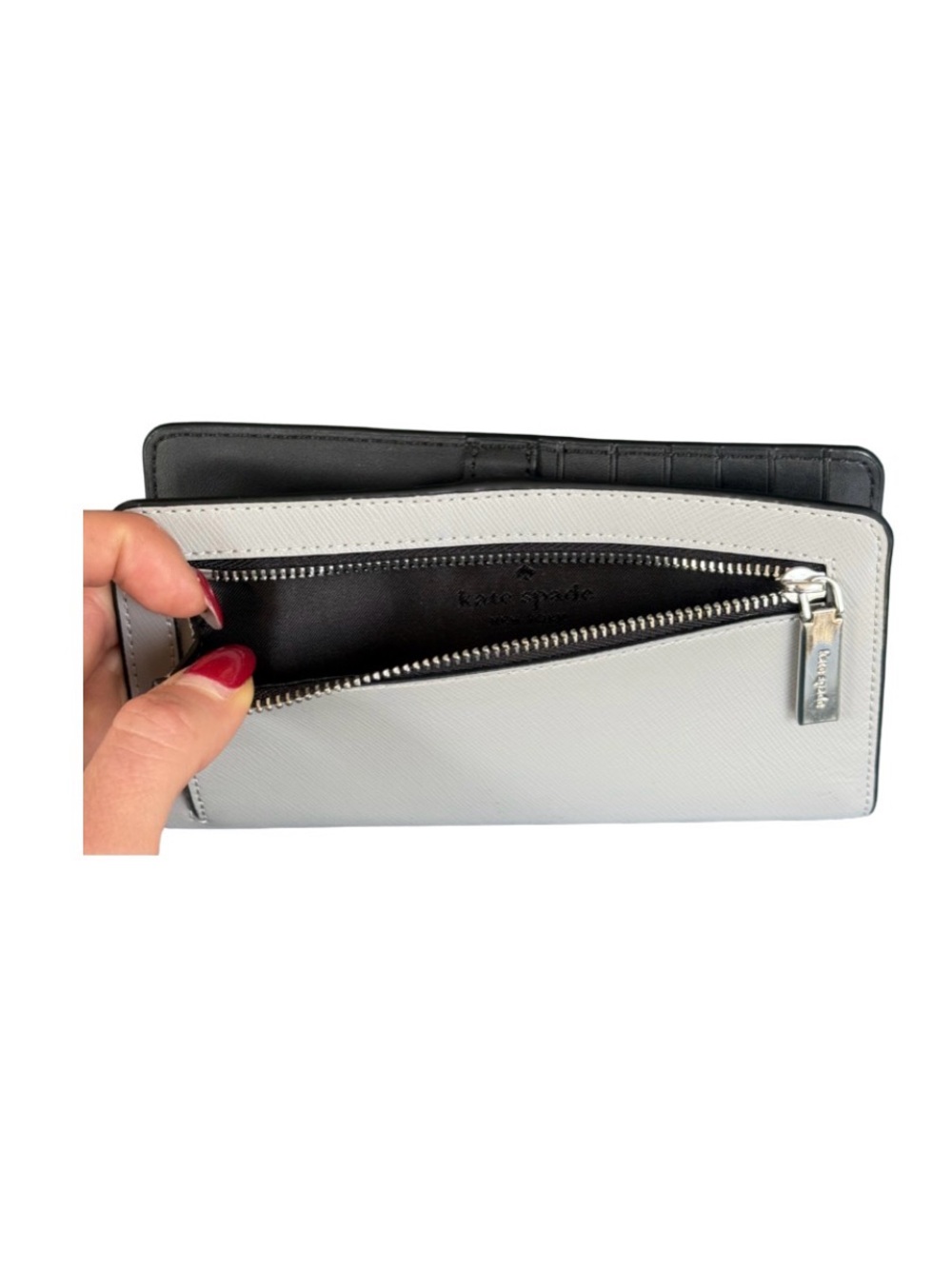 kate spade New York Grey and White Saffiano Leather Bi-Fold Wallet, NWOT - Picture 7 of 9